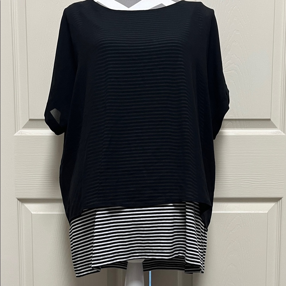 Chicos Layered Black and White Striped Women's Blouse